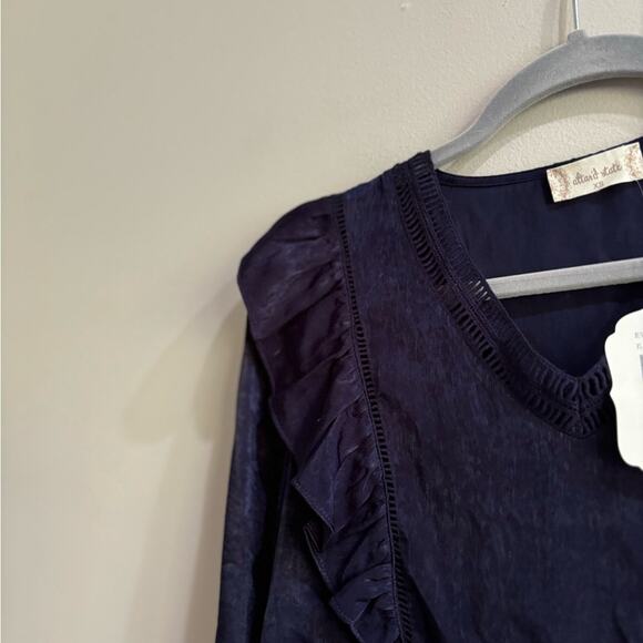 NWT Altar’d State Dark Blue Ruffle Blouse - Picture 4 of 5